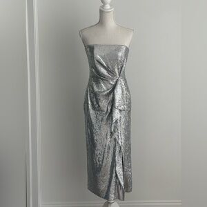 Rachel Zoe Shimmering Silver Strapless Dress